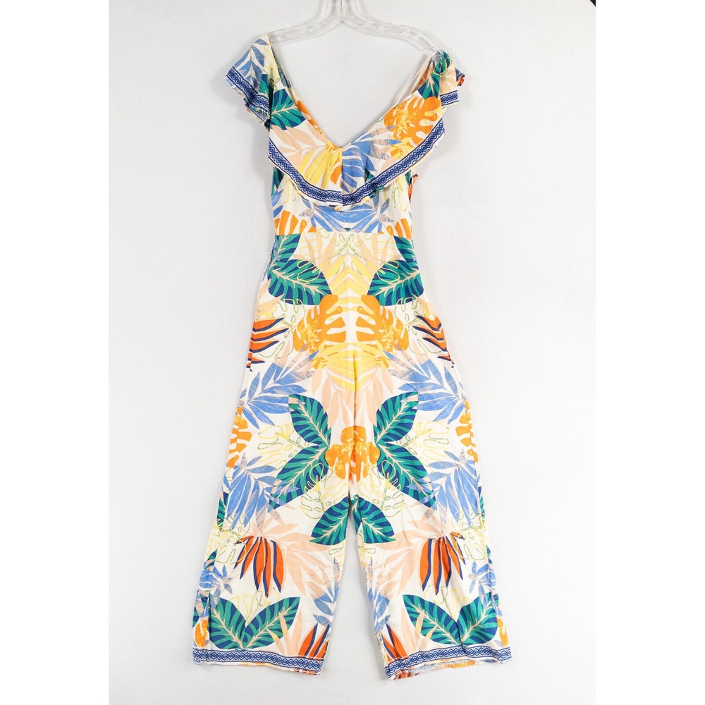 Flying Tomato Jumpsuit Womens Medium Multicolor Floral Rayon Tropical Wide Leg